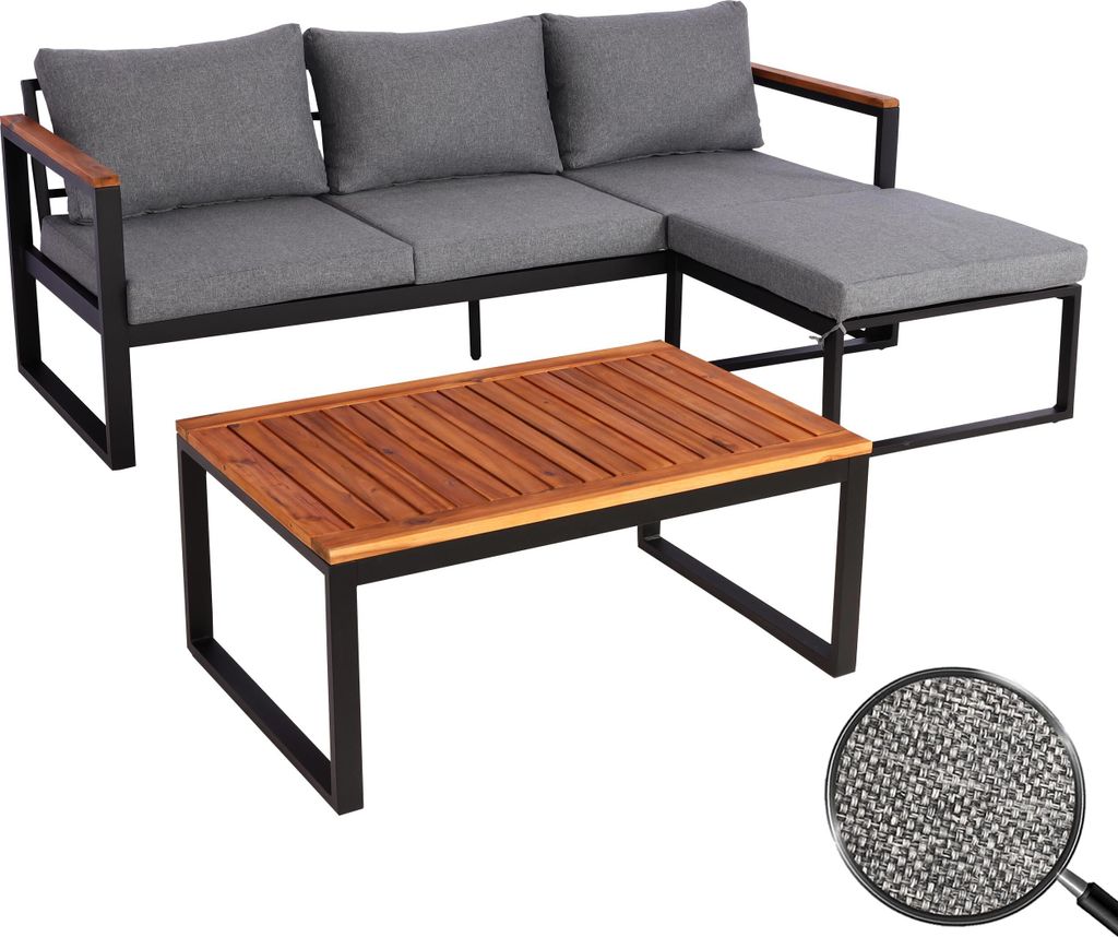 Garten-Garnitur HWC-L26b, Gartenlounge Sitzgruppe Lounge-Set Sofa, Aluminium Akazie Holz MVG- dunkelgrau