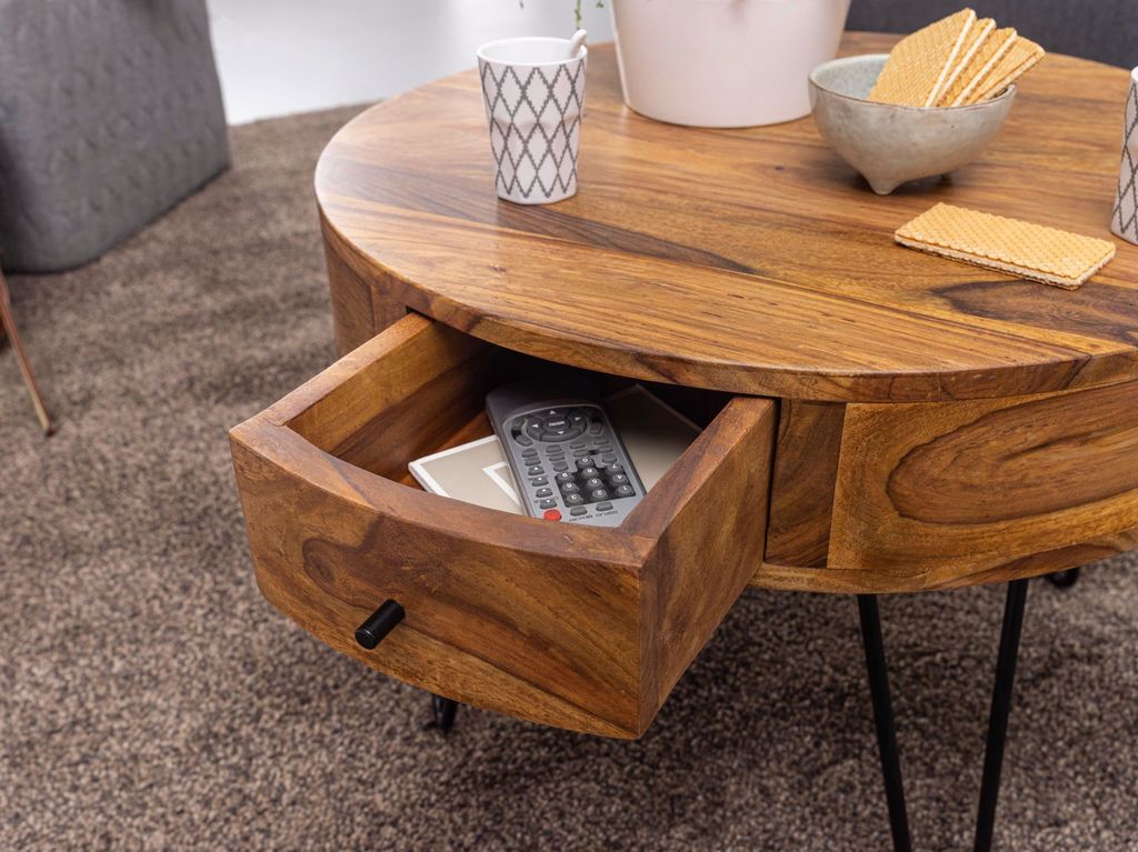 WOHNLING Couchtisch Sheesham Massivholz / Metall 60x44,5x60 Produktbild 6