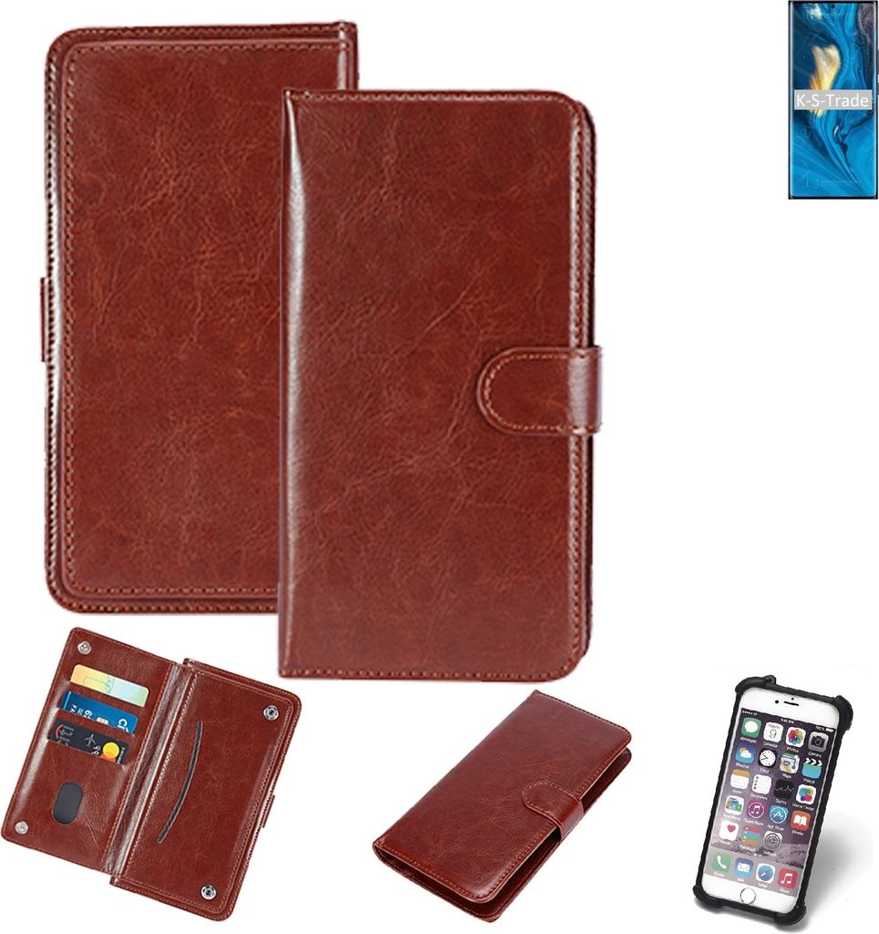 K-S-Trade 360° Hülle kompatibel mit nubia Z30 Pro braun Kunstleder Case BookCase WalletCase Kunstlederederhülle Handyhülle, Rundumschutz Bumper