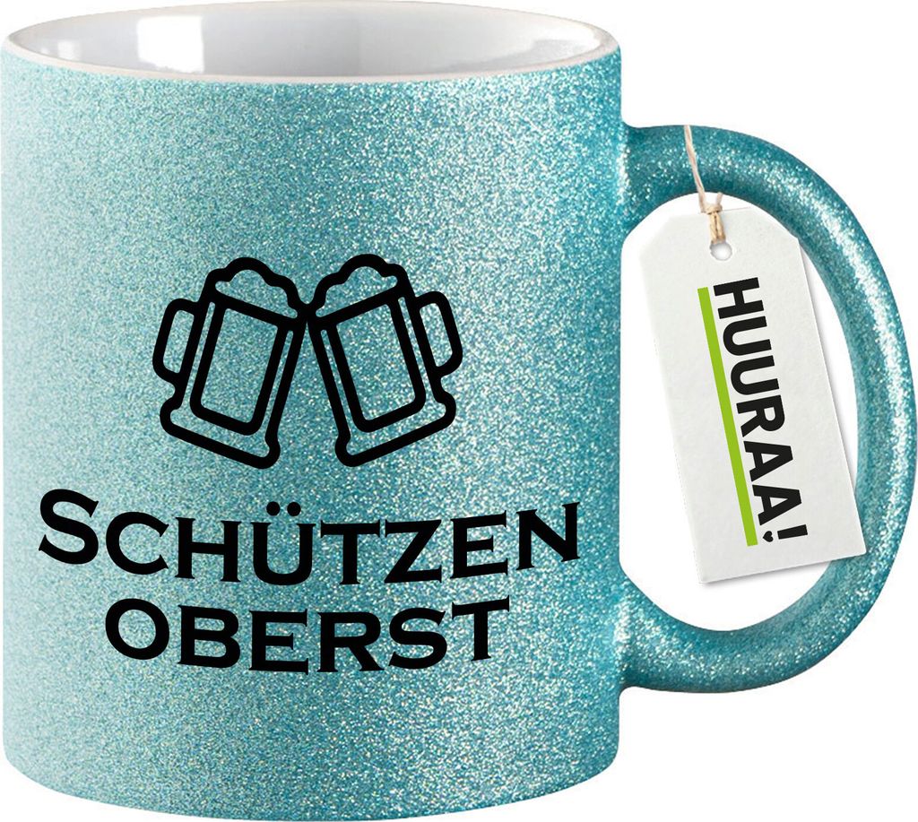 Huuraa Glitzertasse Schützenoberst Schützenfest 330ml Blau Keramik Kaffeebecher Geschenkidee