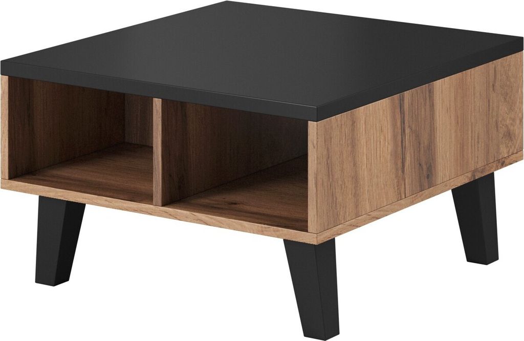 Furniture24 Couchtisch Lotta Quadratischer Sofatisch Beisteltisch Wotan Eiche / Schwarz