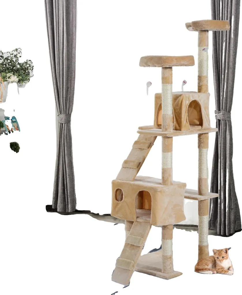 Arbre à chats stable anti-basculement - 5 étages en bois durable