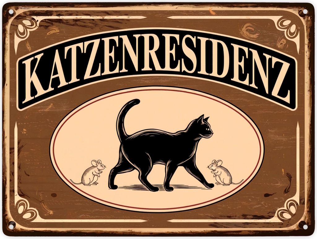 Schwarze Katze mit Mäusen Katzenresidenz Metallschild XXL Produktbild 