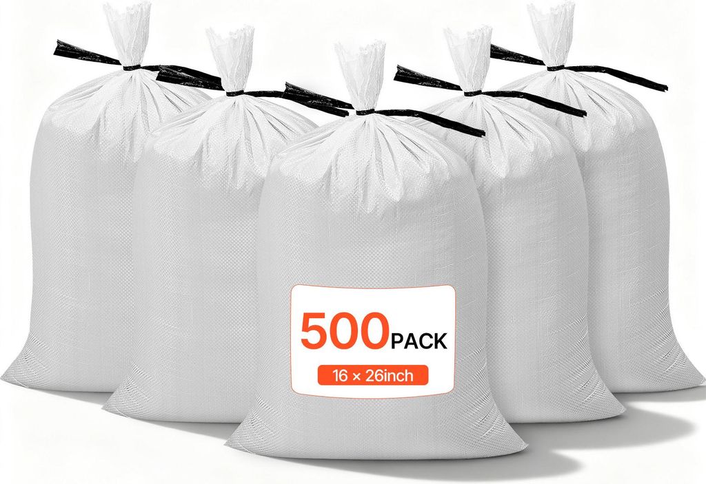 VEVOR Sandsäcke für Hochwasser, 500er-Pack, 400x660 mm, Gewebesäcke mit Bändern, 22,6 kg Tragkraft, Polypropylen-Hochwasssersandsäcke, reißfe...