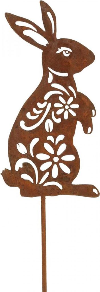 Gartenstecker Osterhase Metalldeko mit Blumenmuster für Beete und Pflanzen
