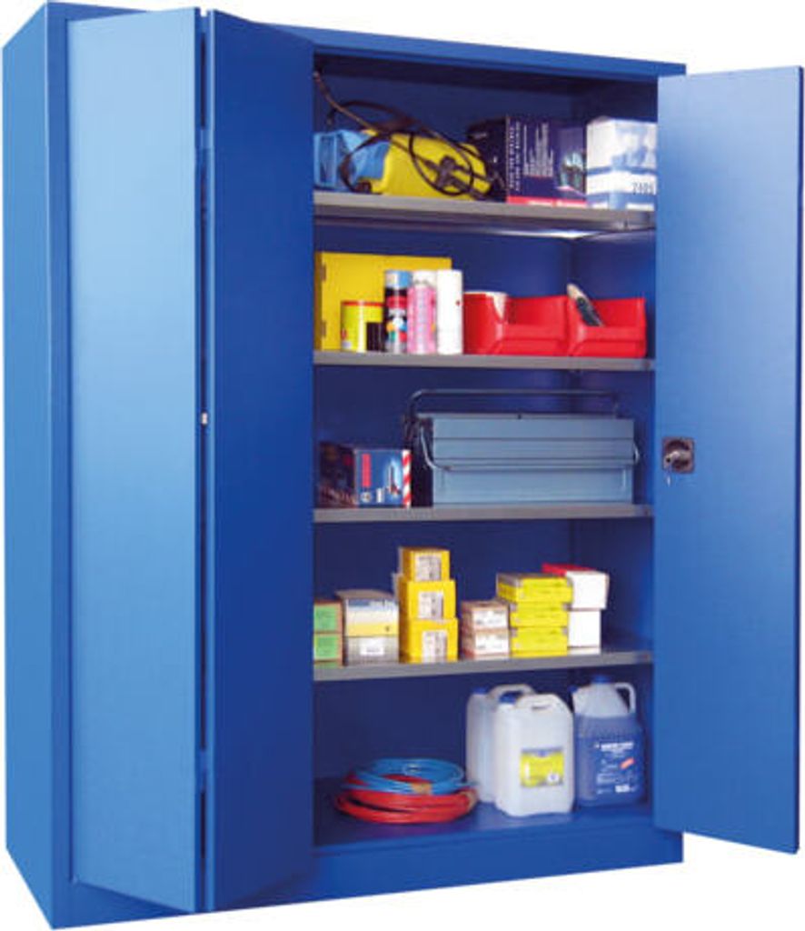 Falttürenschrank - 1.950x1.500x400 mm (HxBxT) - 4 Einlegeböden, pulverbeschichtet - Zylinderschloss - himmelblau/lichtgrau