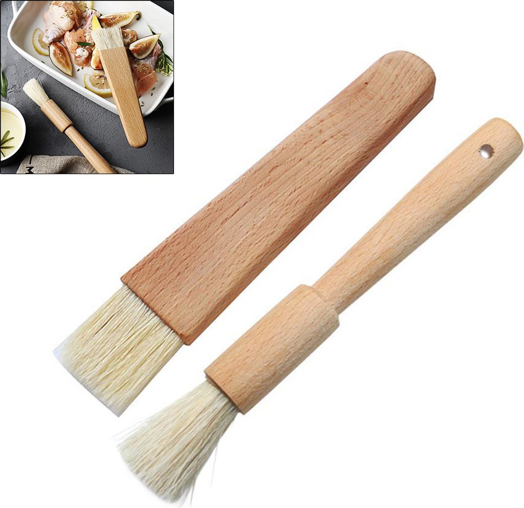 2Pcs BBQ Bratpinsel Öl Soße Grill Grill Pinsel Holzgriff Backen Gebäck Butter Honig Pinsel Holz Küchenutensilien