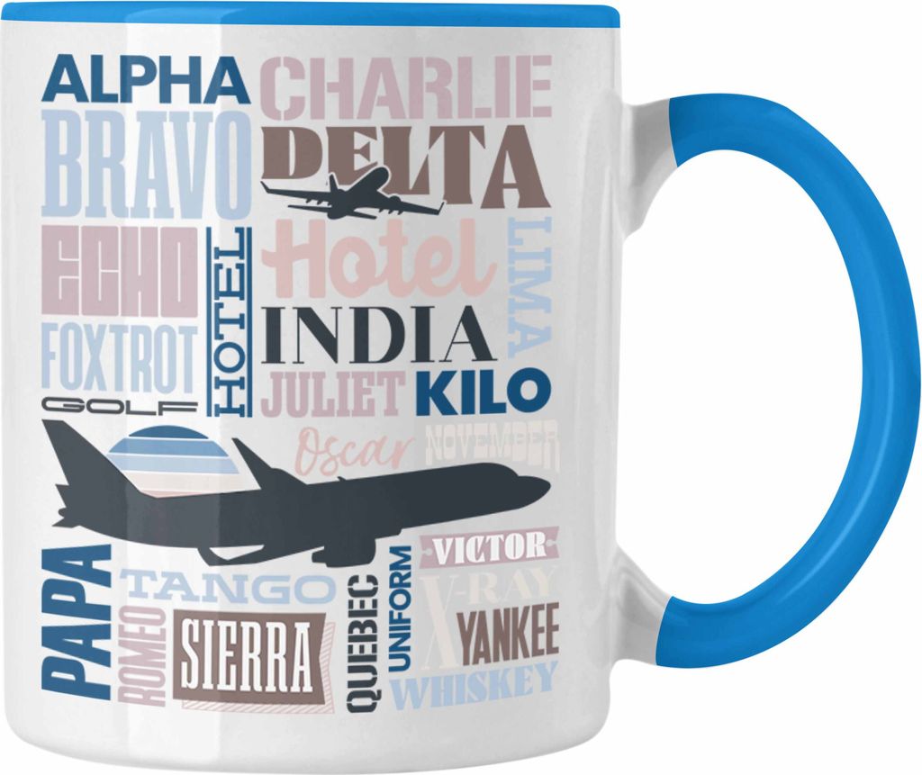 Trendation - Pilot ABC Alphabet Tasse Geschenk Beruf Flugzeug (Blau)