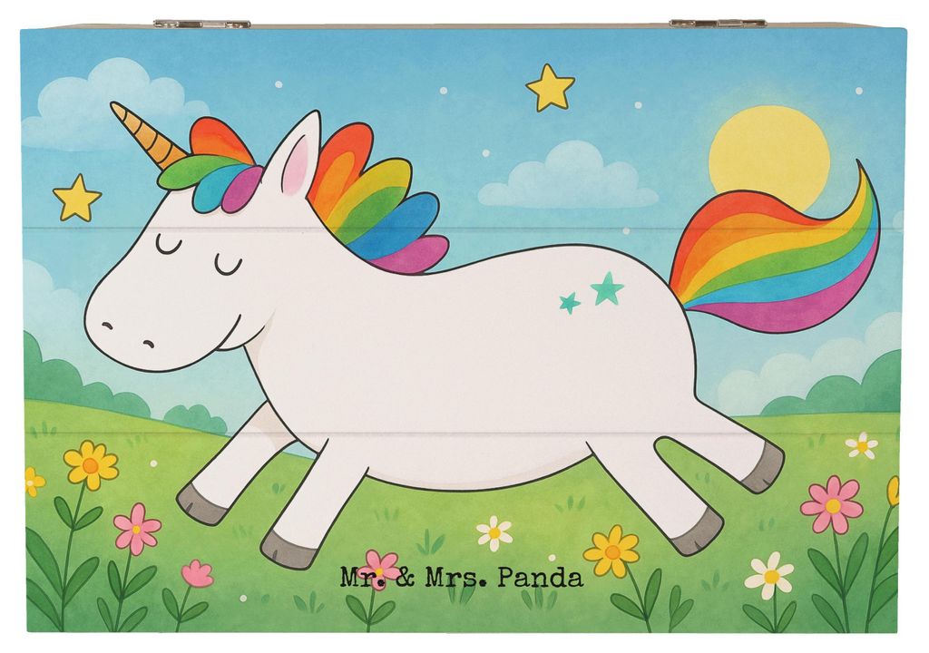 Mr. & Mrs. Panda Holzkiste Einhorn Happy Design 22 x 15 cm - Weiß - Geschenk, Geschenkbox, Spaß, Unicorn, Kiste, Einhörner, Lebensfreude, glück...