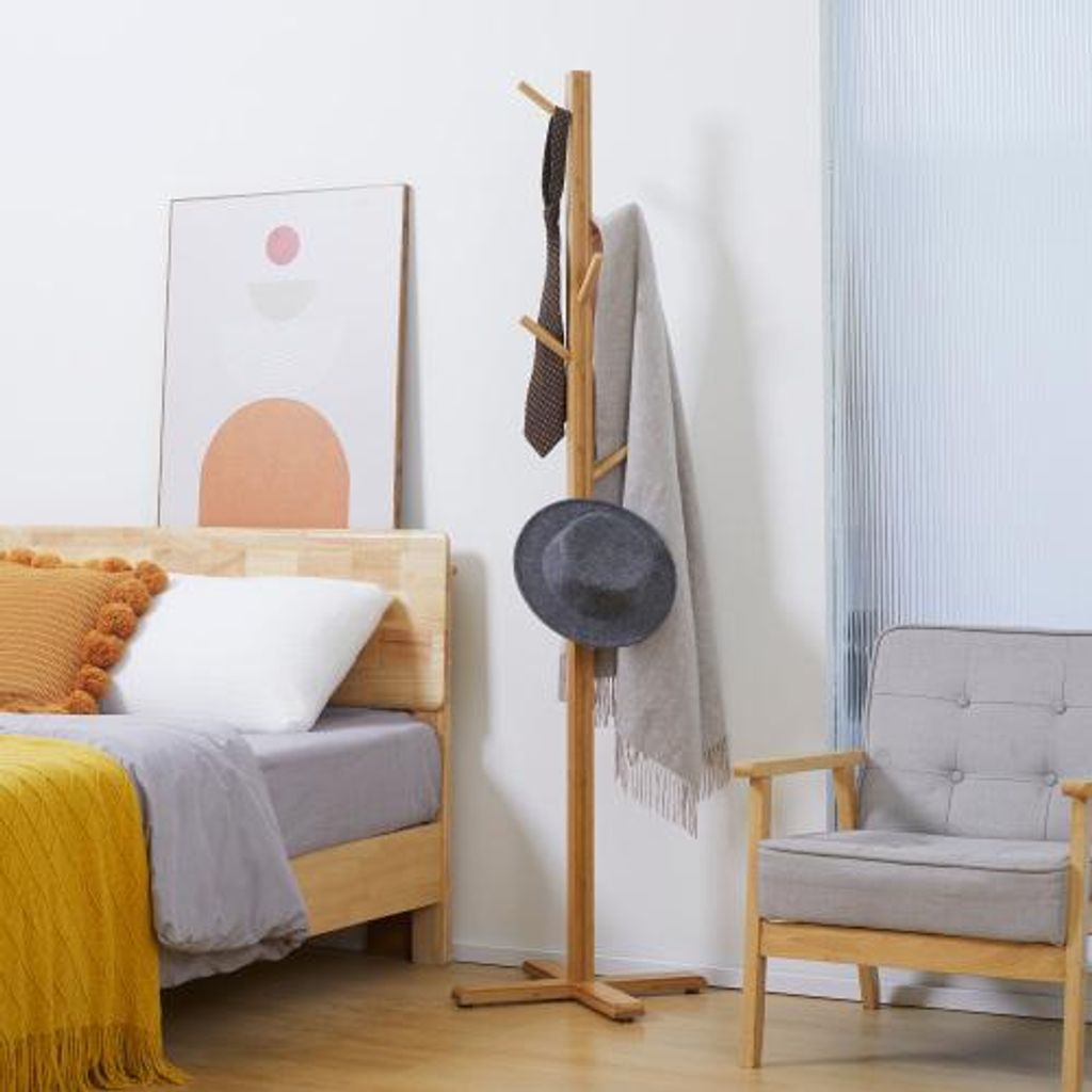 Garderobenstaender 49,5x49,5x178 cm Aus Bambus Mit 8 Haken Kleiderstaender Fuer Flur Schlafzimmer Stilvoll Funktional Natur Holz