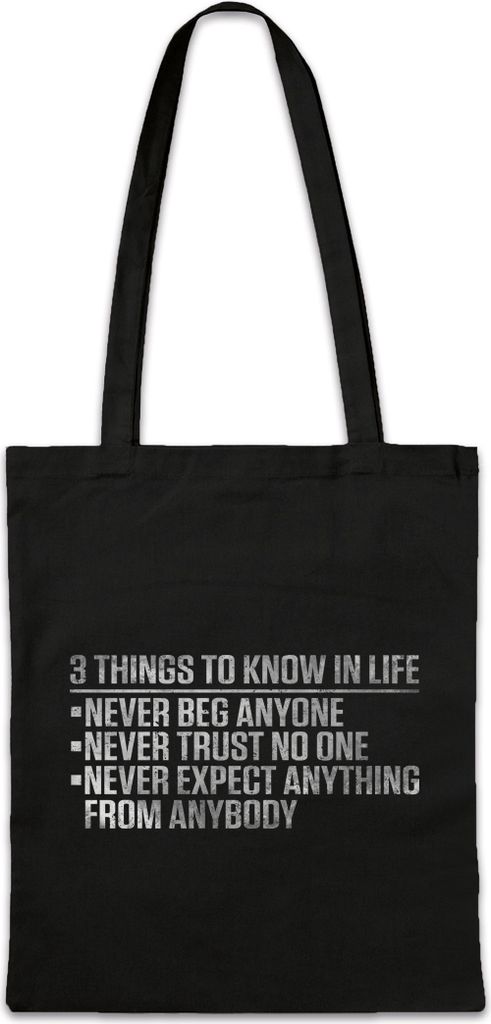 Urban Backwoods 3 Things To Know In Life, Stofftasche, Farbe: Schwarz
