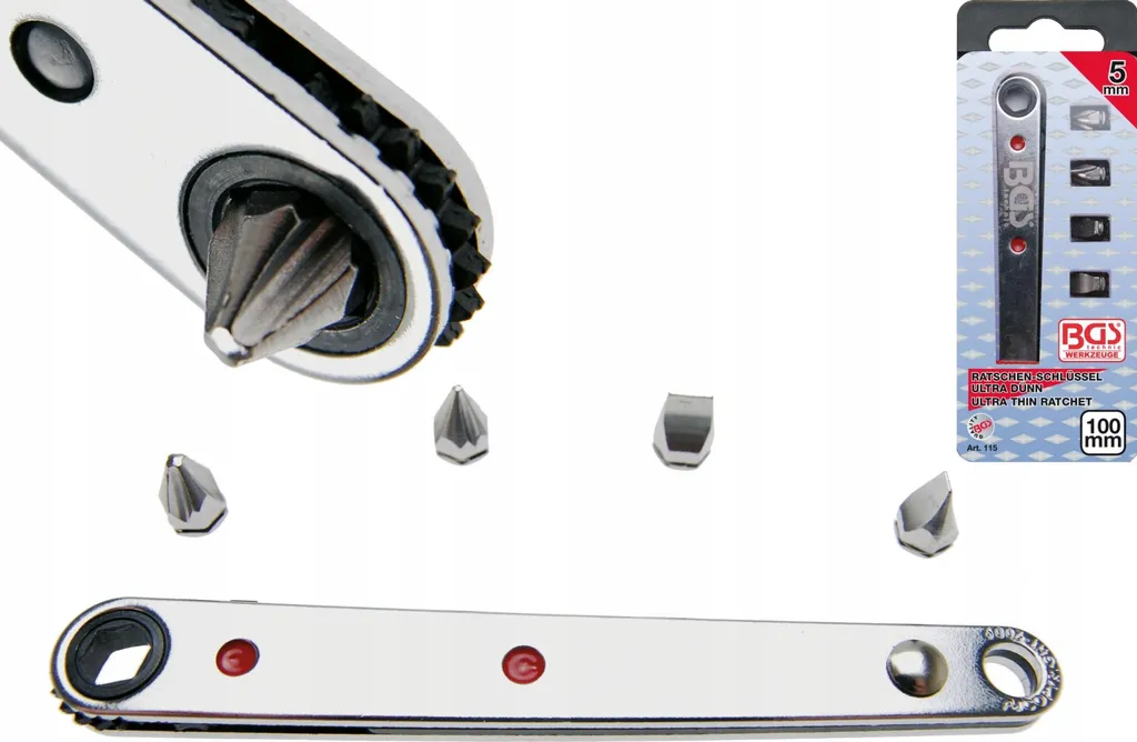 Chiave a Cricchetto Piccola e Piatta 1/4" | 4 Inserti | Qualità BGS