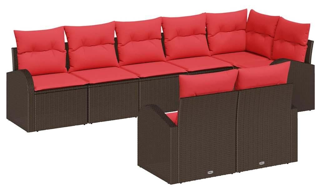 vidaXL Gartensofa-set mit Kissen 8 pcs Braun und Rot Poly-Rattan