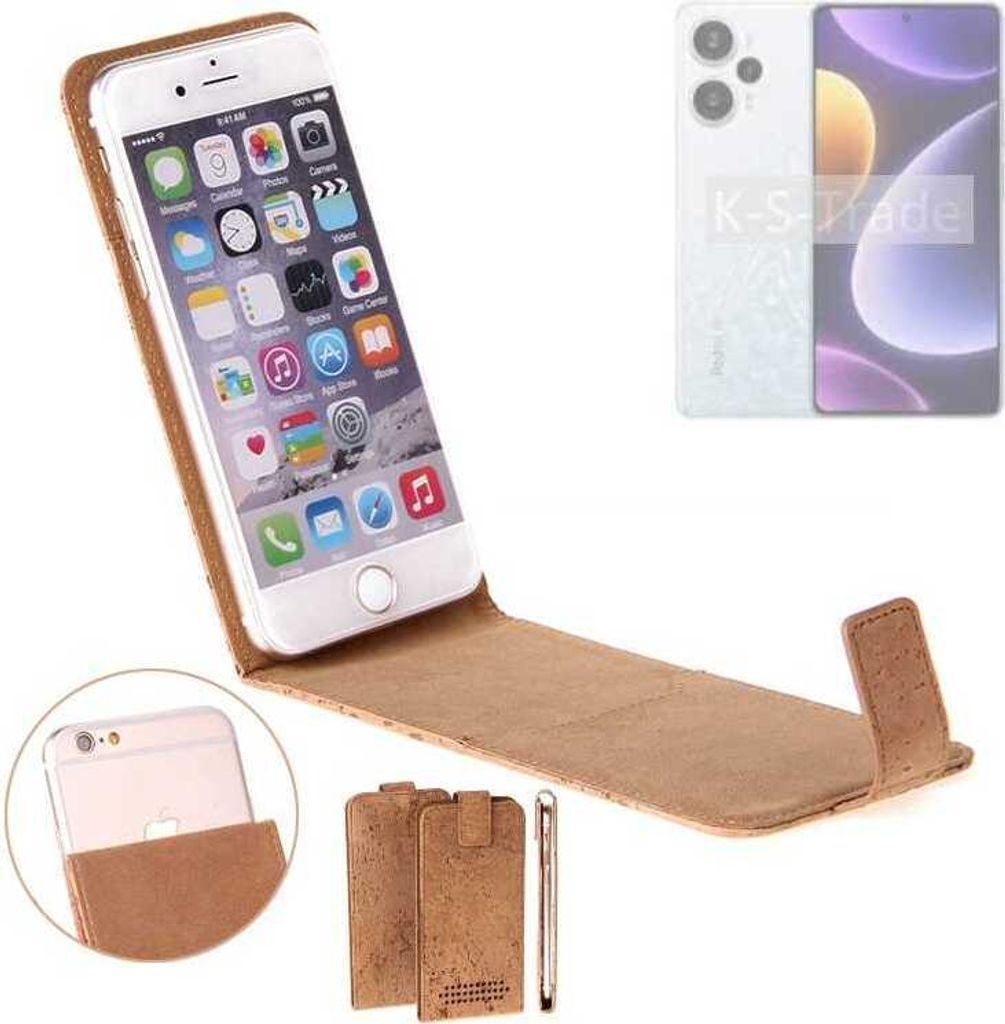 K-S-Trade Handyhülle kompatibel mit Xiaomi Redmi Note 12 Turbo Kork Hülle Flipstyle Case Schutzhülle Kork Case Hülle Flip cover Klapphülle Klapp,