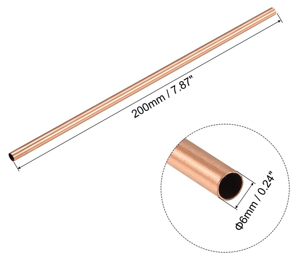 200mm L?nge Kupferrohr 6mm Au?endurchmesser, Nahtlose Gerades Rohr 0,25mm Wandst?rke, Kupfer Rundrohr fš¹r Industrie Bauwesen Garten Haushalt Bas...