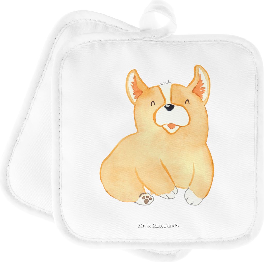 Mr. & Mrs. Panda 2er Set Topflappen Corgie - Weiß - Geschenk, Bellen, Hund, Corgi, Sprüche, topfhalter, Kochlappen, Spruch, Topfuntersetzer