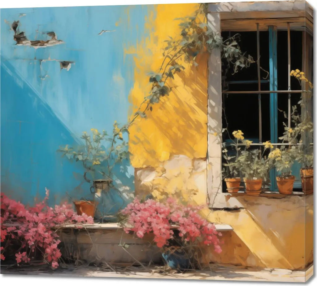 Tableau Rue ensoleillée 100x90 cm - Toile haute définition effet lumineux