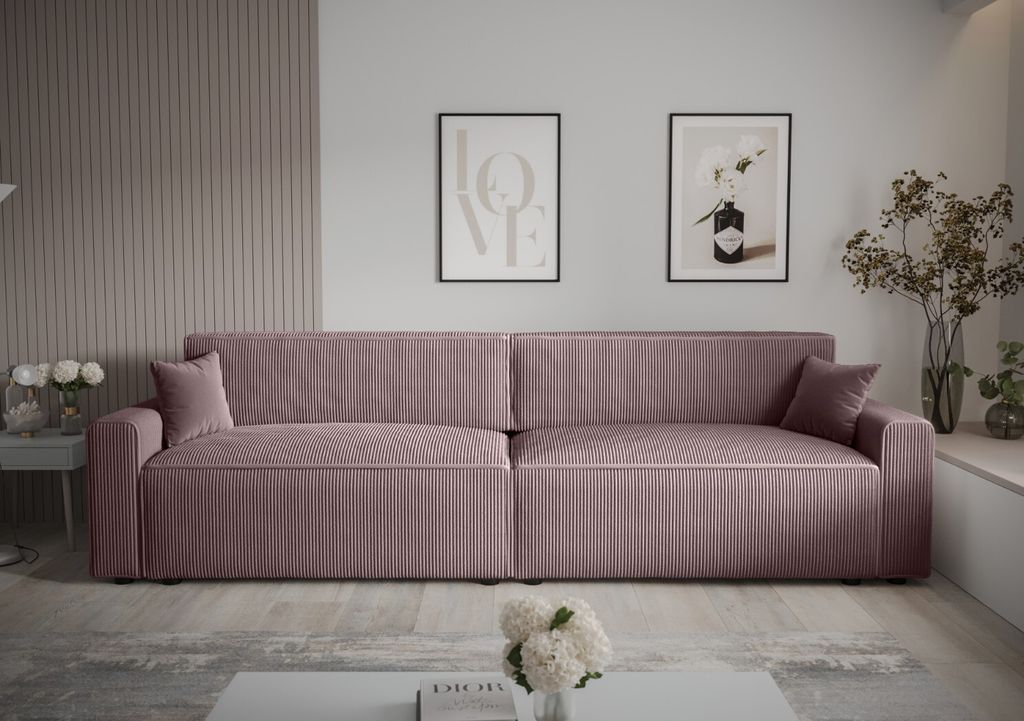 Roe Furniture | Schlafsofa - MIRA X2 BIS - 292 cm - Hellrosa - Funktional und Stilvoll - Mit Bettkasten - Sofa - Sofabett