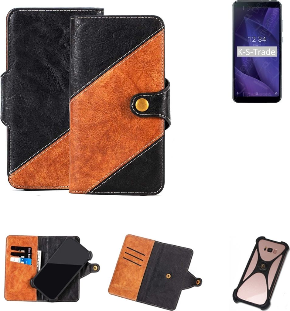 K-S-Trade Handyhülle Schutzhülle Bookstyle Case Wallet-Case kompatibel mit Sharp Aquos V Handy Cover Bumper Klapphülle schwarz hellbraun 1x