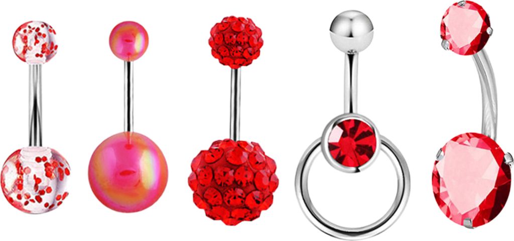 Teile/satz Frauen Nabel Ringe Geometrische Dekorative Zirkonia Bauchnabel Bar Ringe Körper Piercing Schmuck für Strand-Rot