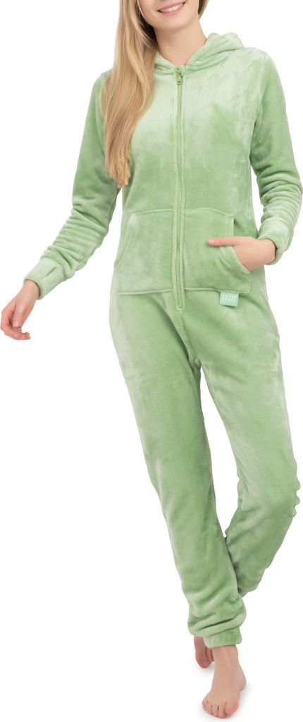 Basisstoff Kitten Damen Jumpsuit Teddy Fleece Grün Gr. M