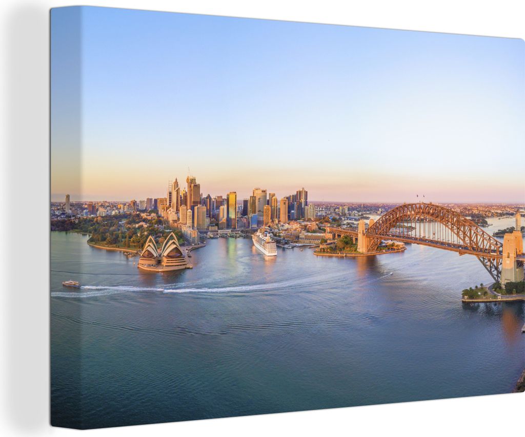 OneMillionCanvasses - Leinwandbilder - 140x90 cm, Australien aus der Vogelperspektive mit einem Sonnenaufgang in Sydney, Wandbilder Kunstdruck Wa...