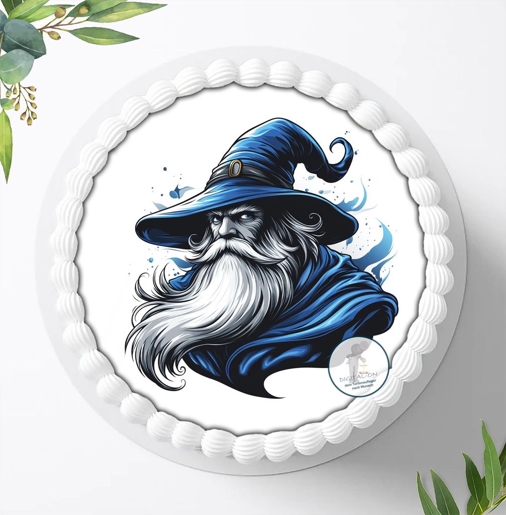 Für die Geburtstags Torte ein Tortenaufleger, Zuckerbild mit dem Motiv: Zauberer, Essbares Foto für Torten, Fondant, Ø 20cm, 2337z