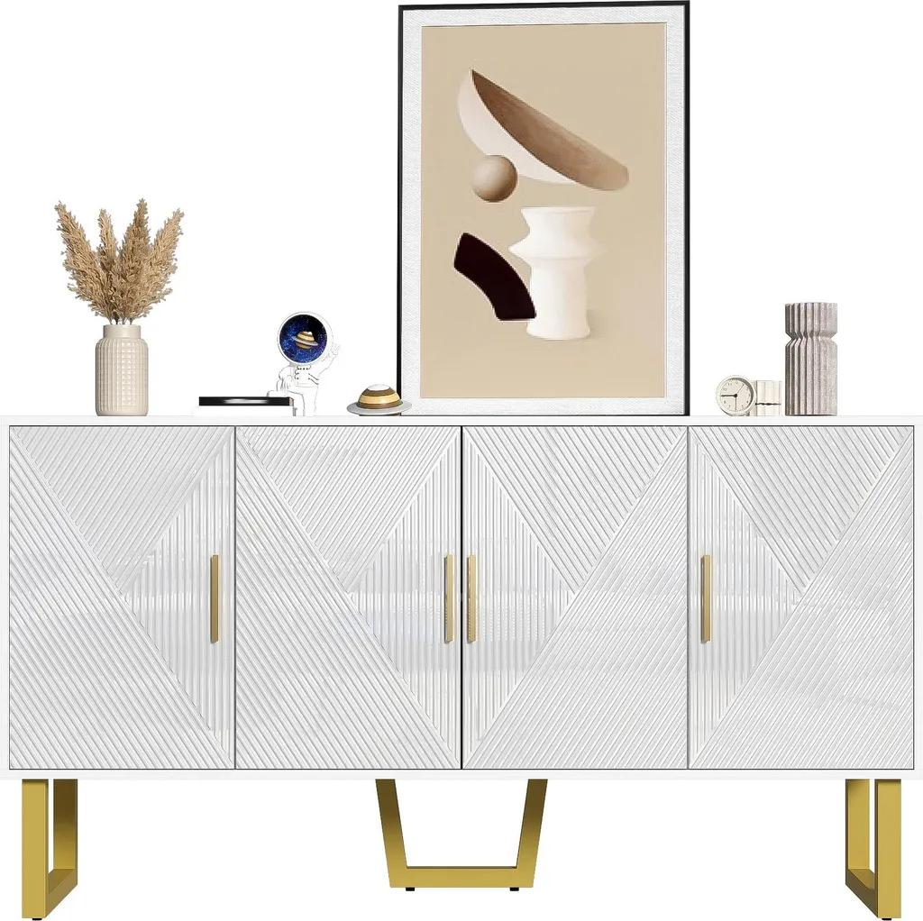 Buffet 4 portes blanc pour masquer le désordre, meuble chic 150 cm