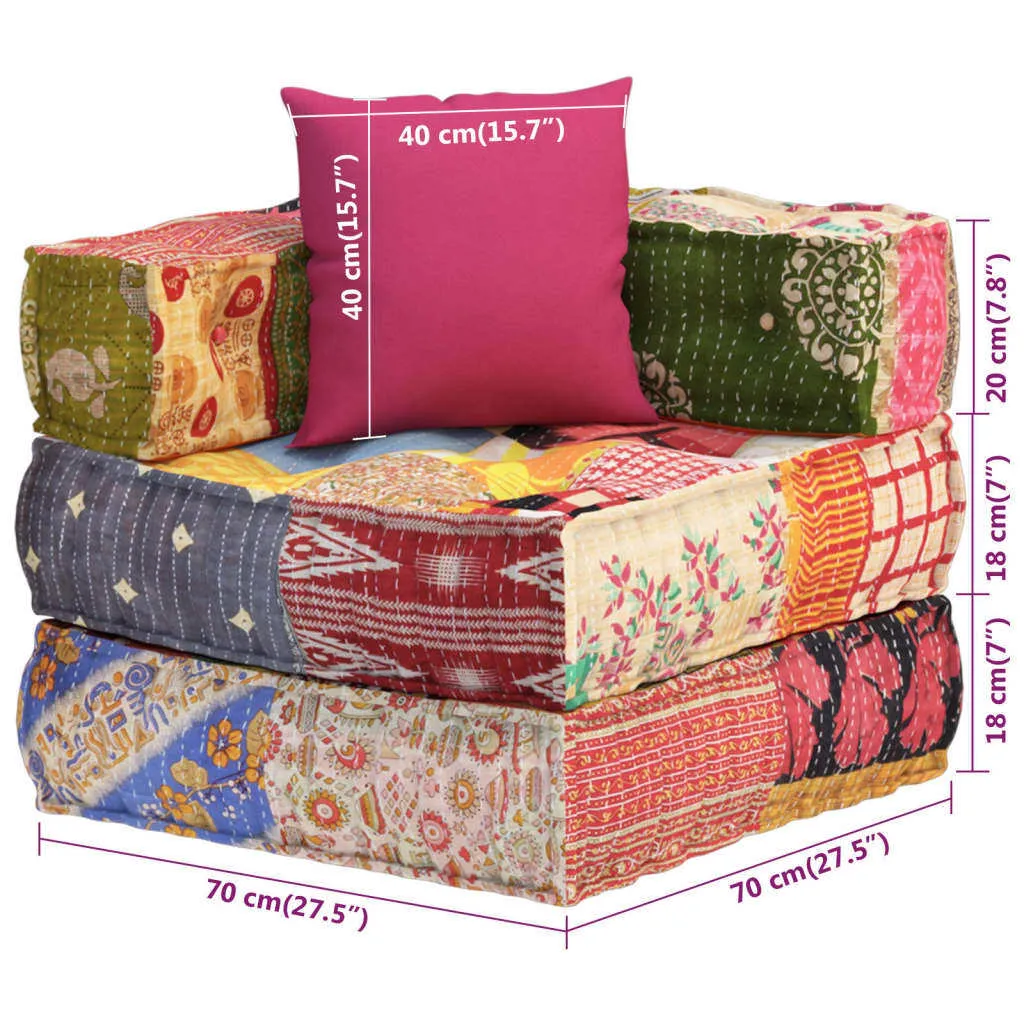 Siège de Sol Patchwork Pouf Modulaire en Tissu Confortable 60cm - 13