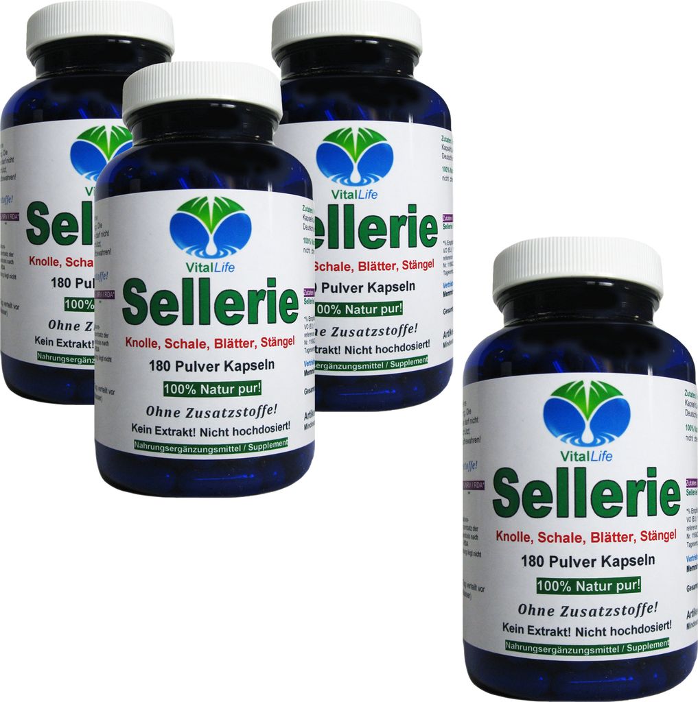 SELLERIE 720 (4x180) Kapseln Wurzel Schale Blätter Stängel BLUT Magen LEBER Darm NIEREN Blase VERDAUUNG nach Hildegard von Bingen. 100% NATUR pur.