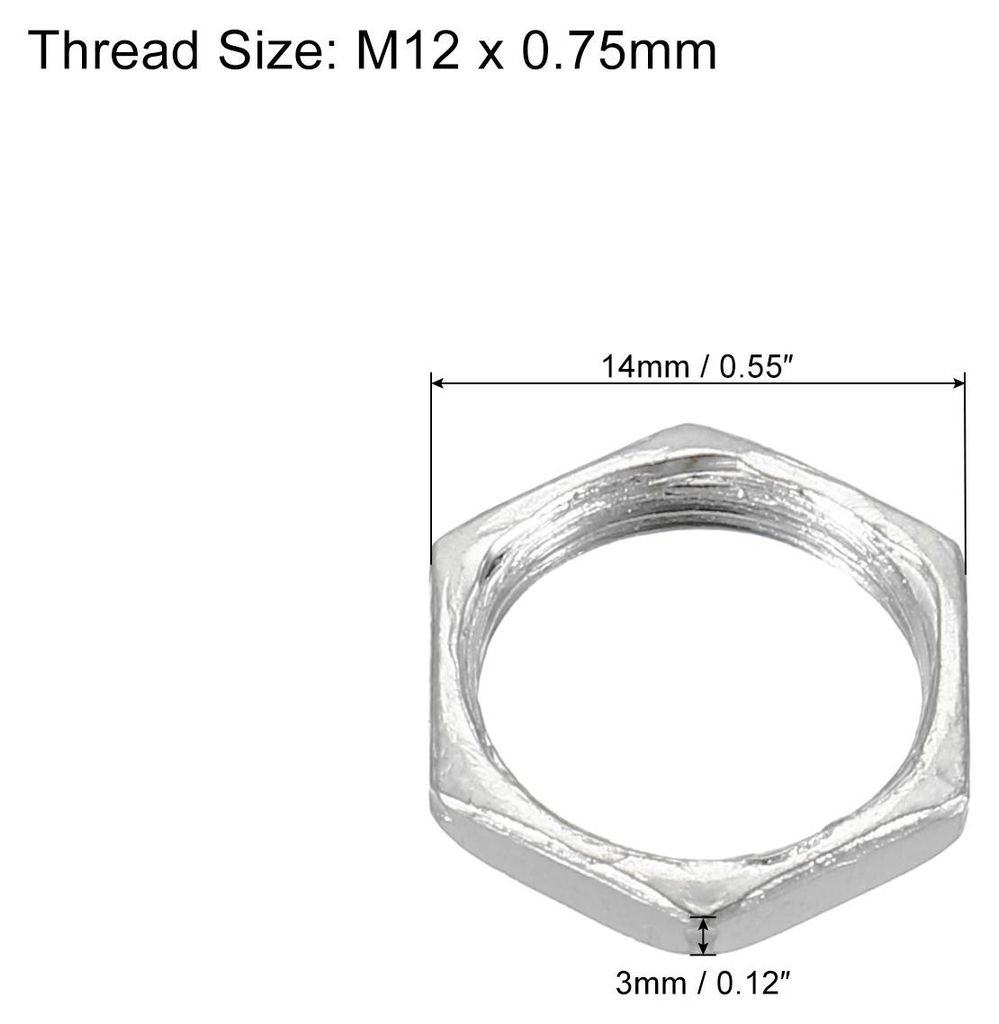 30-Pack M12 x 0,75 Stahl Sechskantmutter metrisches Gewinde verzinkte Mutter Schraubenbolzen 3mm H?he