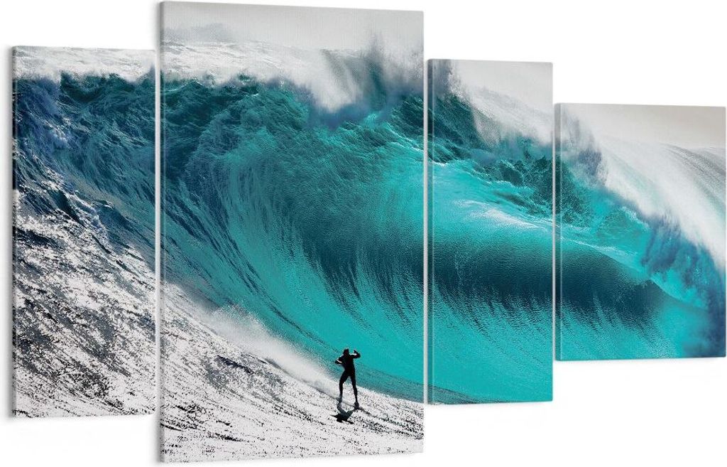 Bild auf Leinwand - Leinwandbild - 4 Teile - Surfen Welle Türkis - 120x70cm - Wand Bild - Wanddeko - Wandbilder - Leinwanddruck - Bilder - Wanddek...