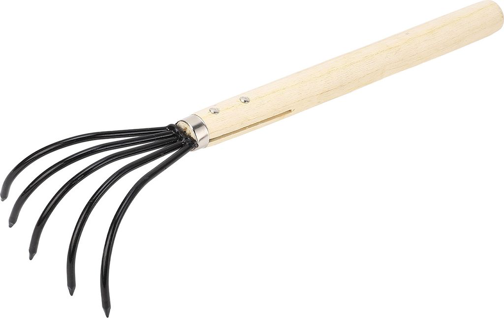 Garten Handharke 5 Stahlzinken Holzgriff Ergonomisches Design Kralle Kultivator für die Bearbeitung Lockerung des Bodens Langer Griff