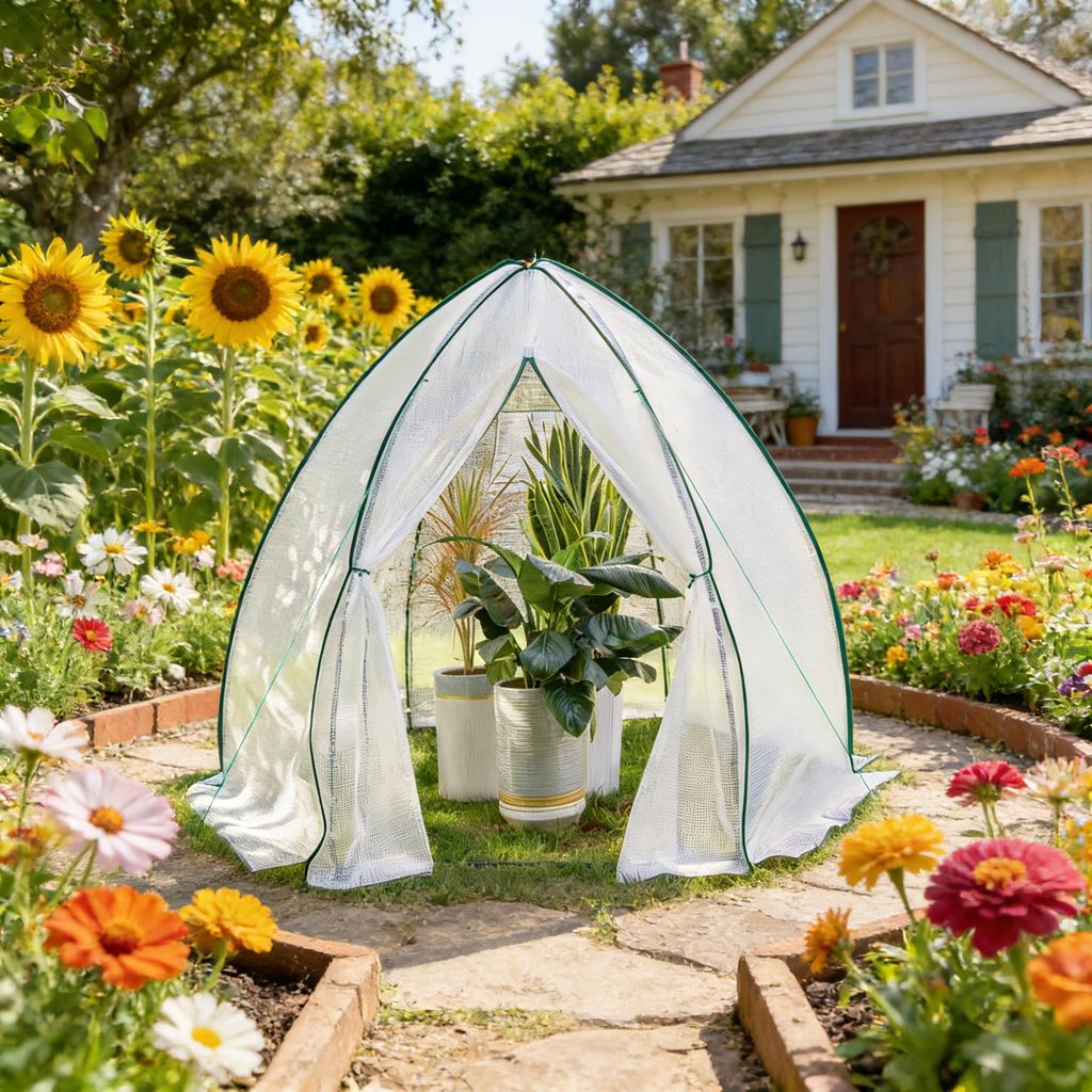 Teepee Gewächshaus konisch Ø240x240cm Garten-Pflanzenzelt aus 140g/m² PE-Gitterfolie & Stahlrohr, UV-beständiger Winterschutz für Tomaten & Kr...