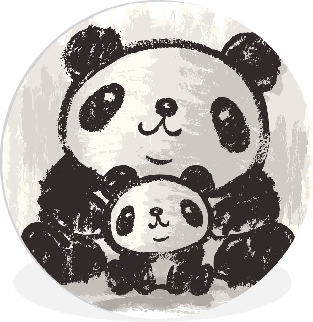MuchoWow Rundes Wandbild - Runde Bilder Panda - Kind - Schwarz - Weiß Ø 60 cm Kreis Wanddekoration Kunststoff - Wandkreis - Wandschmuck - Wand ...