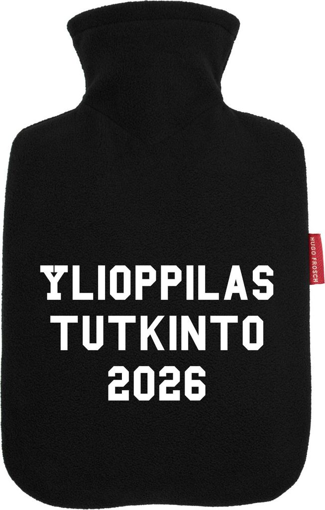 Huuraa Wärmflasche Ylioppilastutkinto 2026 Abschluss Finnland 1,8 Liter Black Classic Veloursbezug Bettflasche Geschenkidee