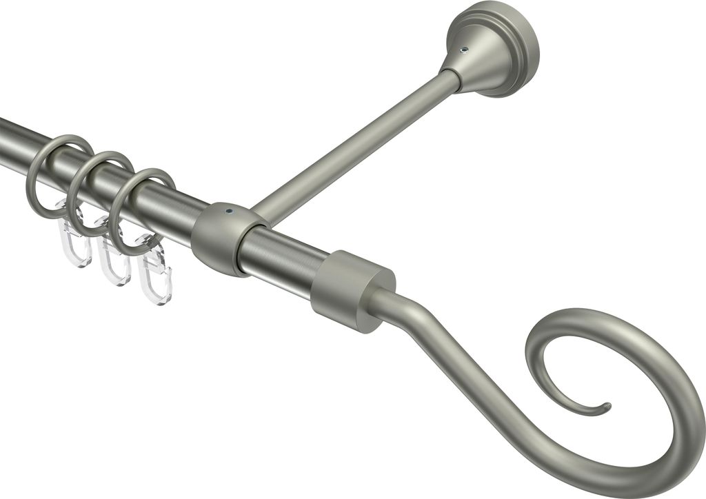 Interdeco Gardinenstange / Vorhangstange Edelstahl-Optik / Chrom matt, Typ Primus Allegra (Spirale), 16 mm Ø 1-läufig, 440 cm