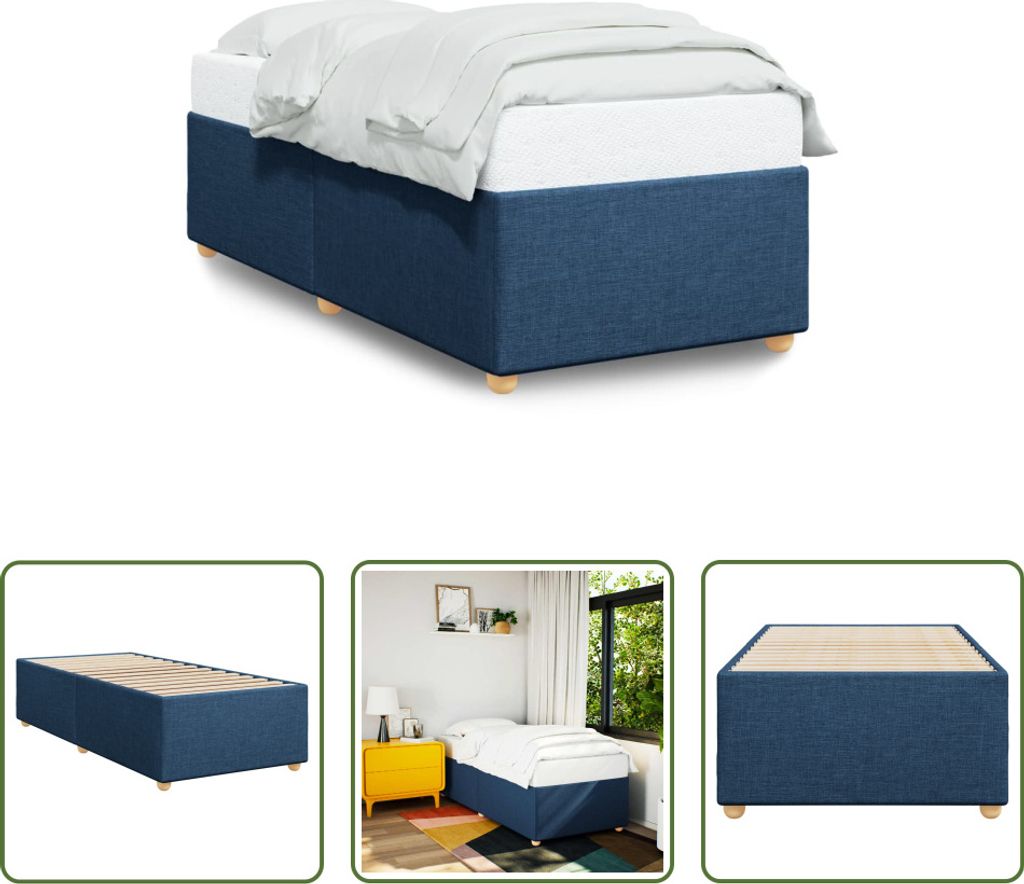 The Living Store Bettgestell Blau 90x190 cm Stoff