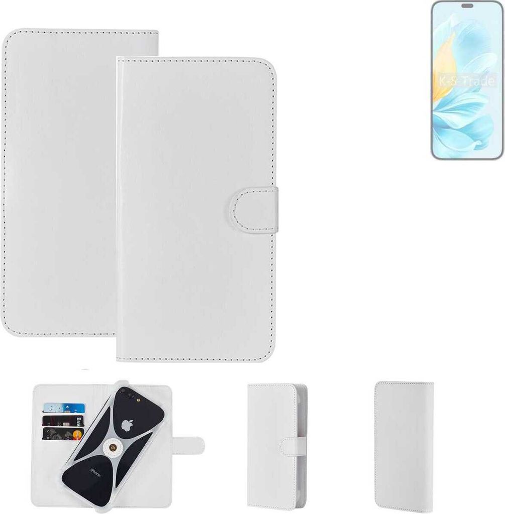 K-S-Trade Handy Hülle Schutz Hülle kompatibel mit Honor 200 Lite Cover Case Bookstyle Bumper weiß 1x