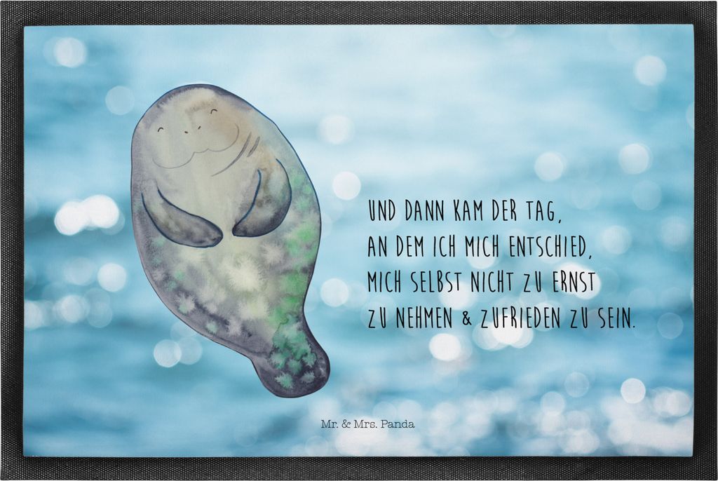 Mr. & Mrs. Panda Schmutzfangmatte Seekuh Happy 60 x 90 cm - Oceanblue - Geschenk, Seekühe, Freundin, Bodenvorleger, Respekt, Meer, Türvorleger, F...