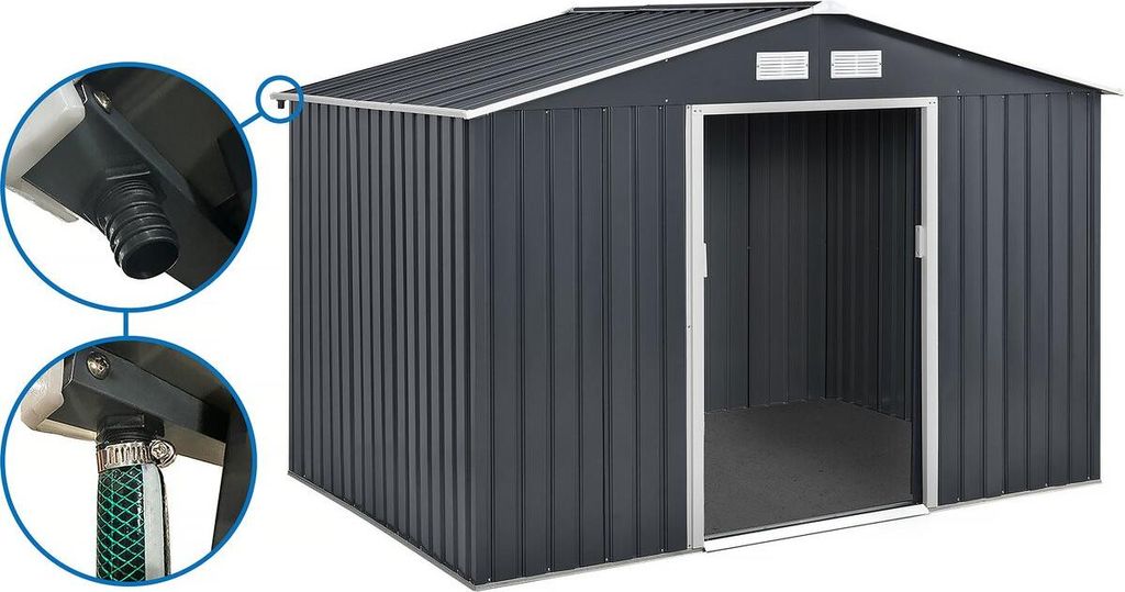 Gerätehaus aus Metall - "Vegas" - 7,06 m² mit Dachrinne - Grau