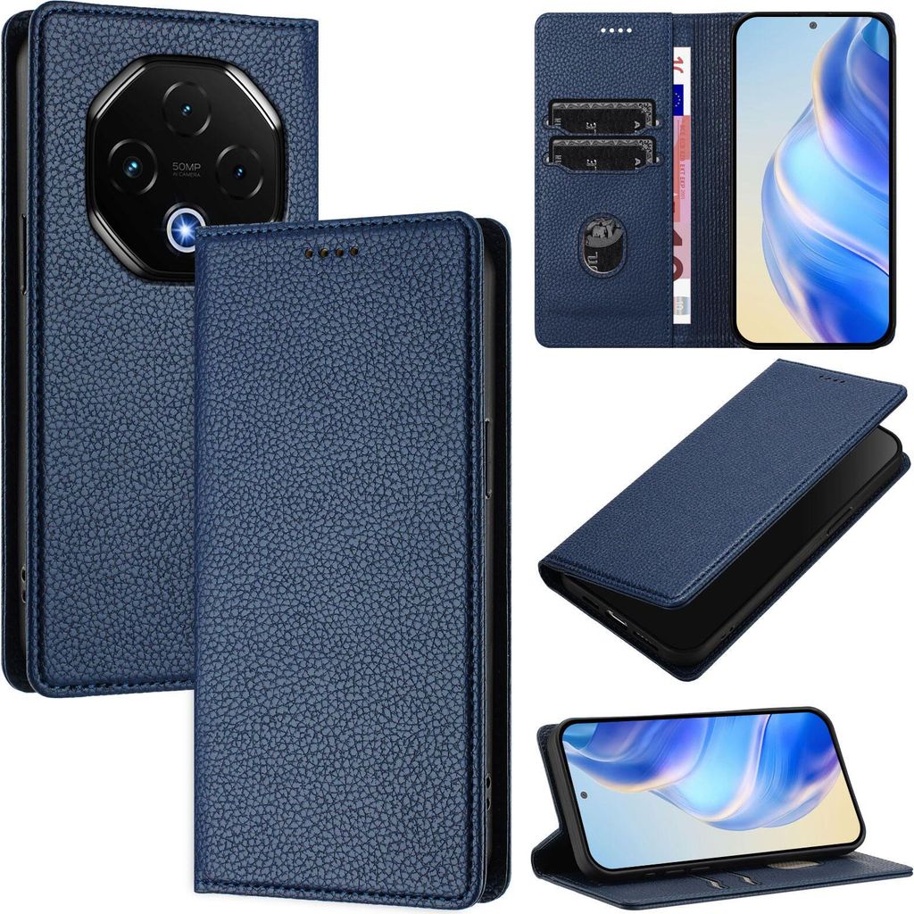 Litchi Leder Handyhülle für Umidigi G100 Pro Wallet Kartenfächer Standfunktion Hülle Blau
