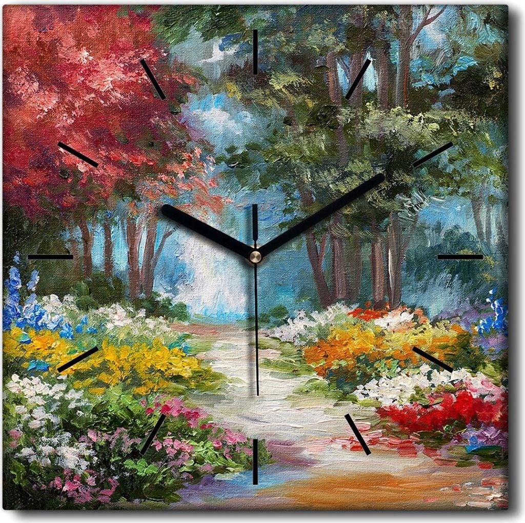 Coloray Uhr auf Leinwand 30x30 cm Wand Uhr Dekoration Wohnzimmer Segeltuch schwarze Hände -Landschaft eines Baumwaldes
