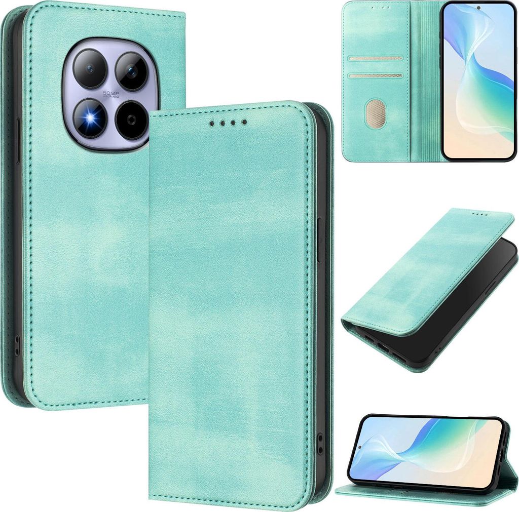 Handyhülle für Xiaomi Redmi Note 15 Pro 4G, Vintage Leder RFID Schutz Kartenfach Standfunktion Magnetische Klapphülle Türkis
