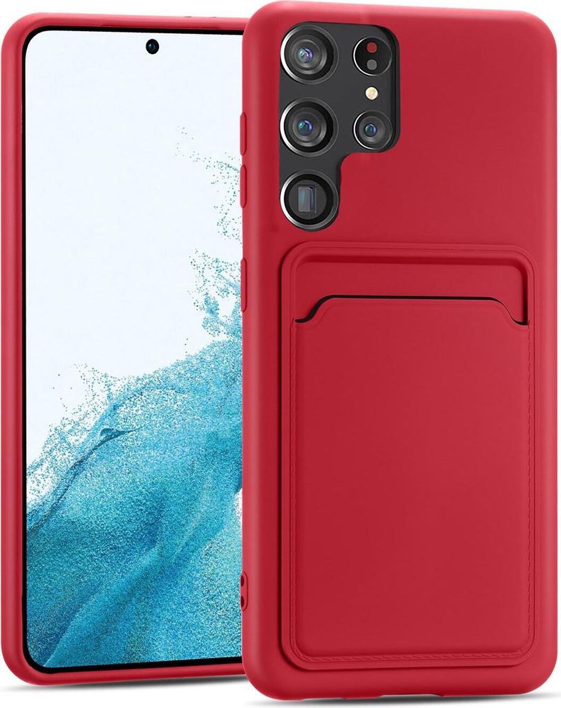 Conie Schutzhülle für Samsung Galaxy S22 Ultra mit Kartenfach Tasche Case Cover Bumper Silikon Hülle in Rot