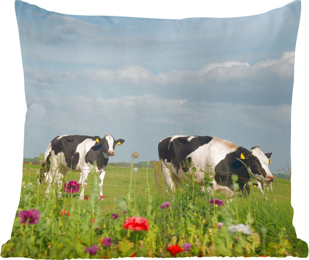 MuchoWow Zierkissen Sofakissen Wohnzimmer Dekokissen 40x40 cm Kühe - Blumen - Gras - Tiere - Sofakissenbezüge - ohne füllung