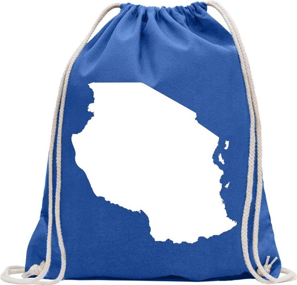 Kiwistar - Turnbeutel - royal - Tansania Umriss Kontur - Fun Rucksack Sport Beutel Gymsack Baumwolle mit Ziehgurt