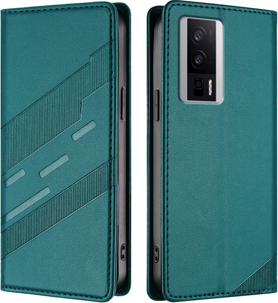 Hülle für Xiaomi Redmi K60/K60 Pro/Poco F5 Pro, Kunstleder Brieftaschen Handyhülle mit Kartenfach und Standfunktion Grün