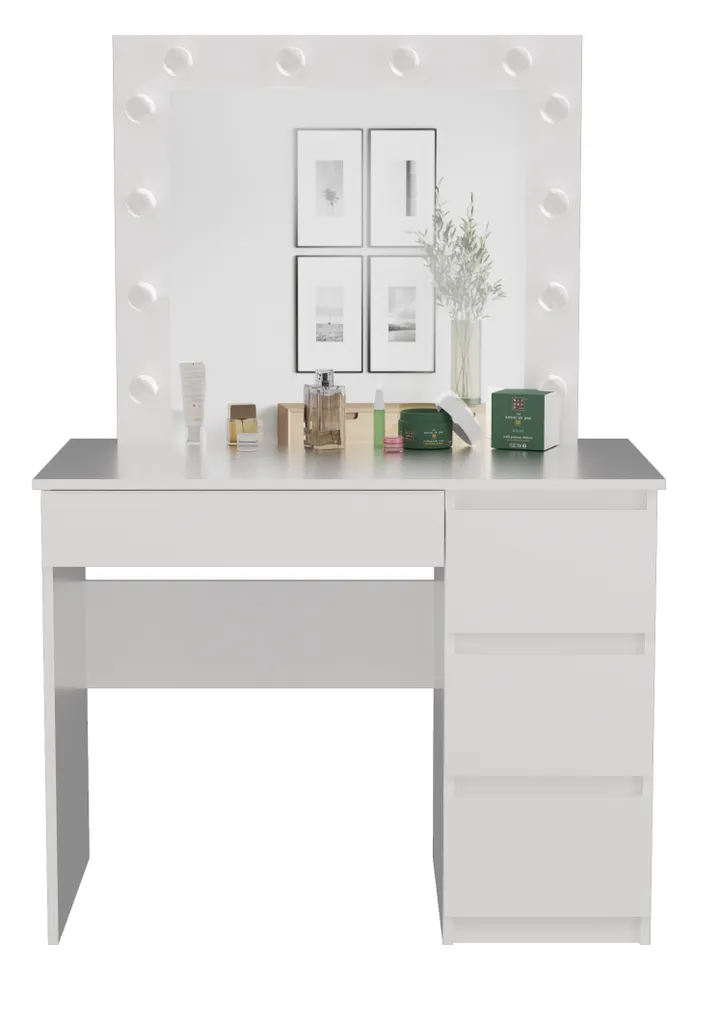 Coiffeuse design TRISTON 100cm blanche miroir LED et grand plateau de travail
