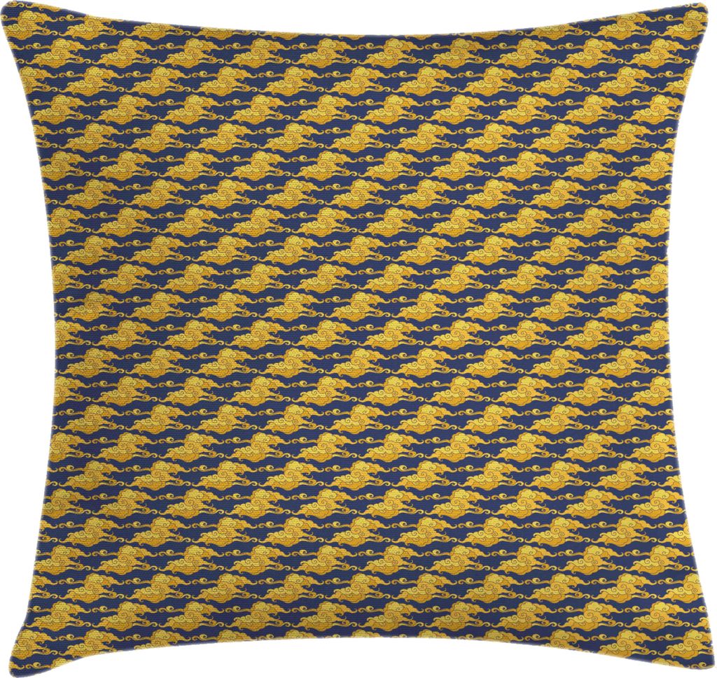 ABAKUHAUS japanisch Kissenbezug, Childish Golden Yellow Tone Wolken am Himmel mit Oriental Zeichnung, 40 x 40 cm, Dark Indigo Dunkelgelb